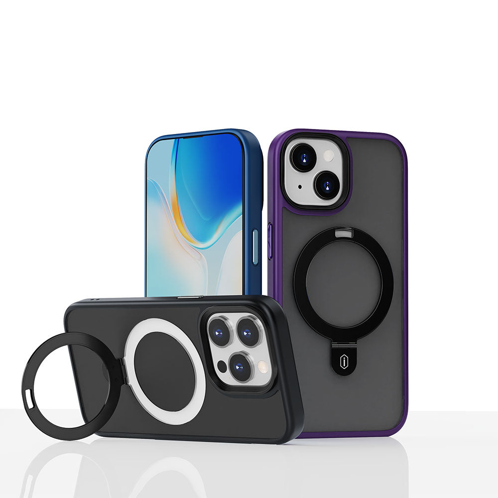 Wiwu ZMM-010 iPhone 15 Pro Max M-safe Şarj Özellikli Mat Arka Yüzey Standlı Telefon Kılıfı