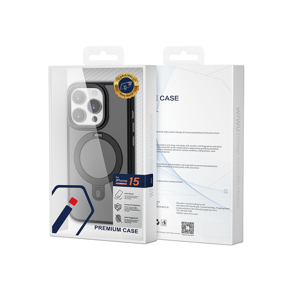 Wiwu ZMM-010 iPhone 15 Pro M-safe Şarj Özellikli Mat Arka Yüzey Standlı Telefon Kılıfı