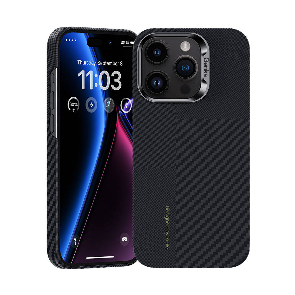 Benks Montage ArmorAir iPhone 15 Pro M-safe Şarj Özellikli Karbon Fiber Kevlar Kılıf