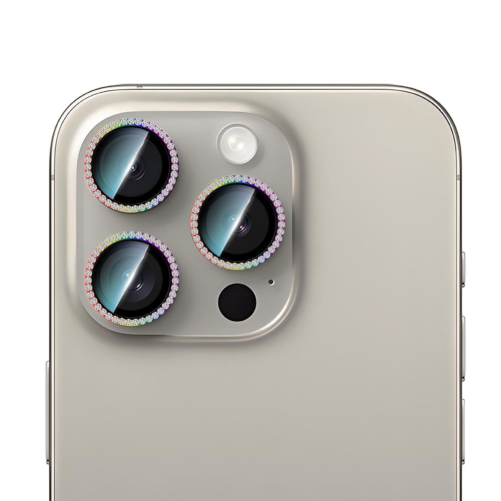 CaseWorld Alloy Sparkling Diamond Serisi iPhone 15 Pro Max Taşlı Lens Koruyucu
