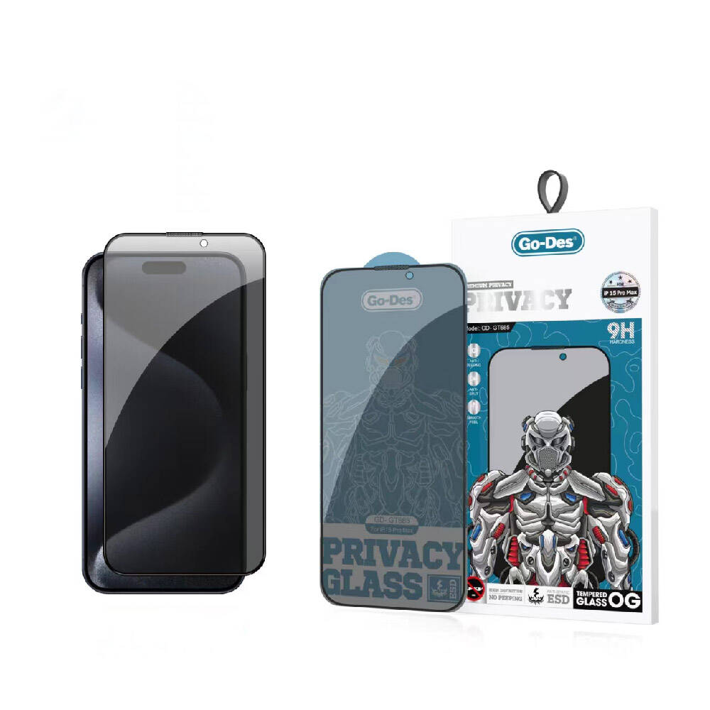 Go Des iPhone 15 Pro Max 9D Full Cover Privacy Temperli Cam Ekran Koruyucu