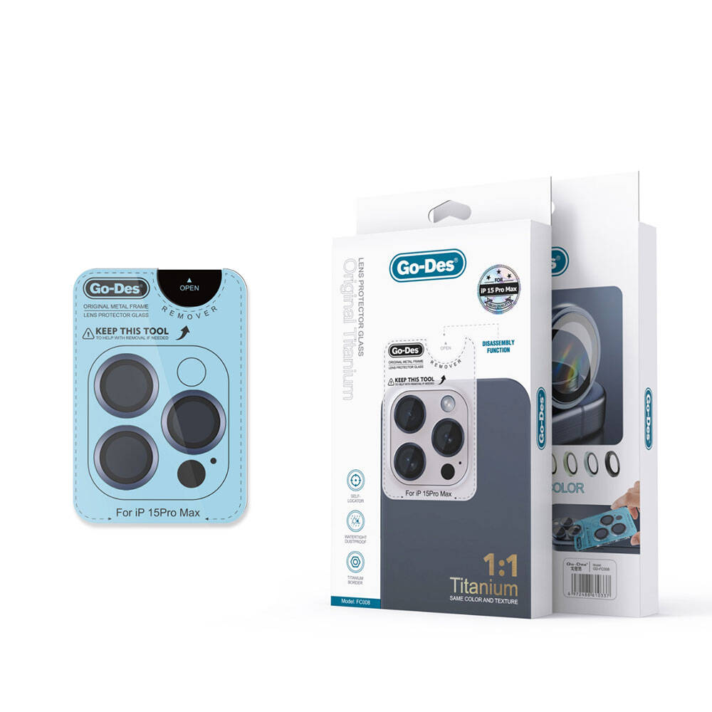 Go Des Titanium Premium iPhone 15 Pro Max Temperli Kamera Lens Koruyucu