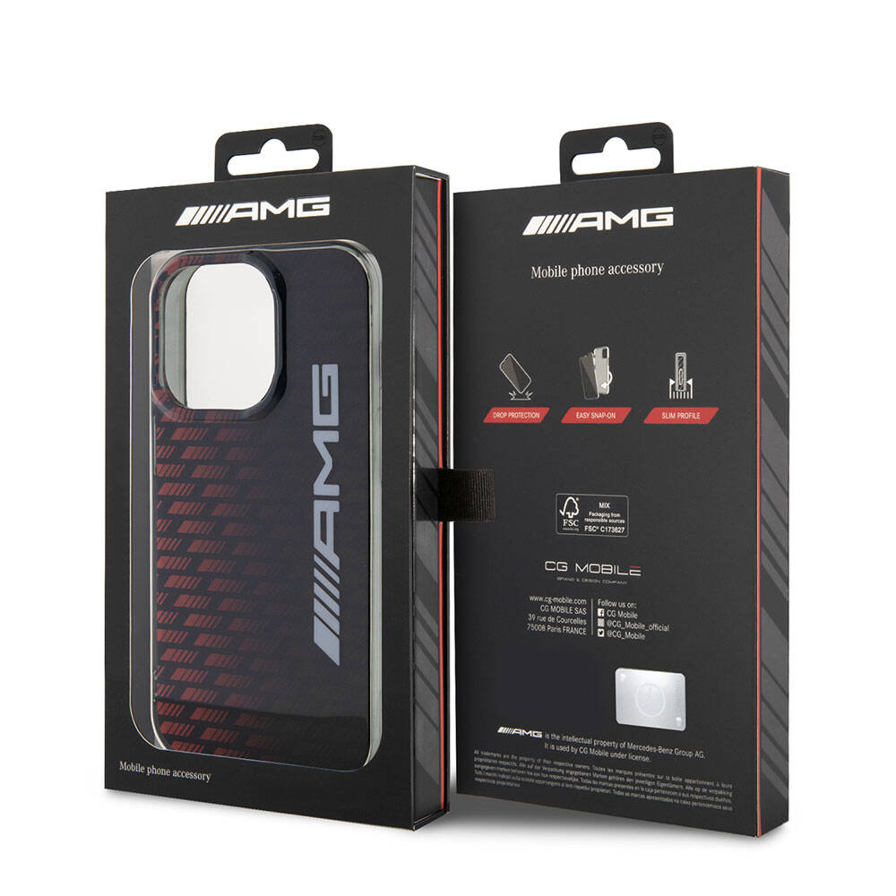 AMG iPhone 15 Pro Max Orjinal Lisanslı Çift Katmanlı Büyük Logolu Dörtgen Şerit Desenli Kılıf