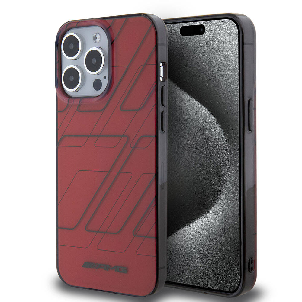 AMG iPhone 15 Pro Max Orjinal Lisanslı Çift Katmanlı Dörtgen Desenli Telefon Kılıfı