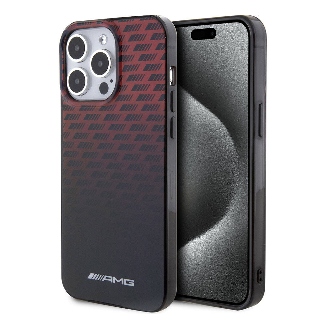 AMG iPhone 15 Pro Max Orjinal Lisanslı Çift Katmanlı Küçük Logolu Dörtgen Şerit Desenli Kılıf