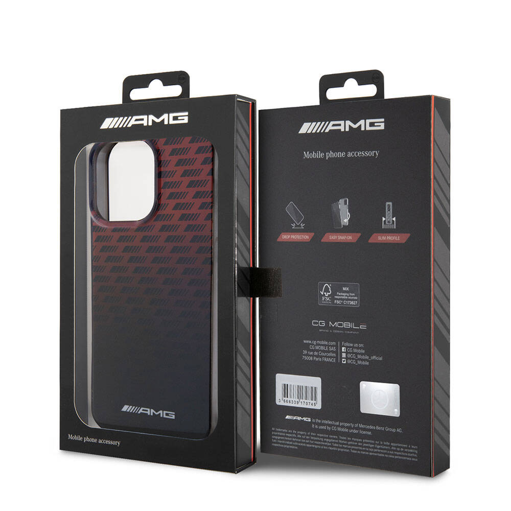 AMG iPhone 15 Pro Max Orjinal Lisanslı Çift Katmanlı Küçük Logolu Dörtgen Şerit Desenli Kılıf