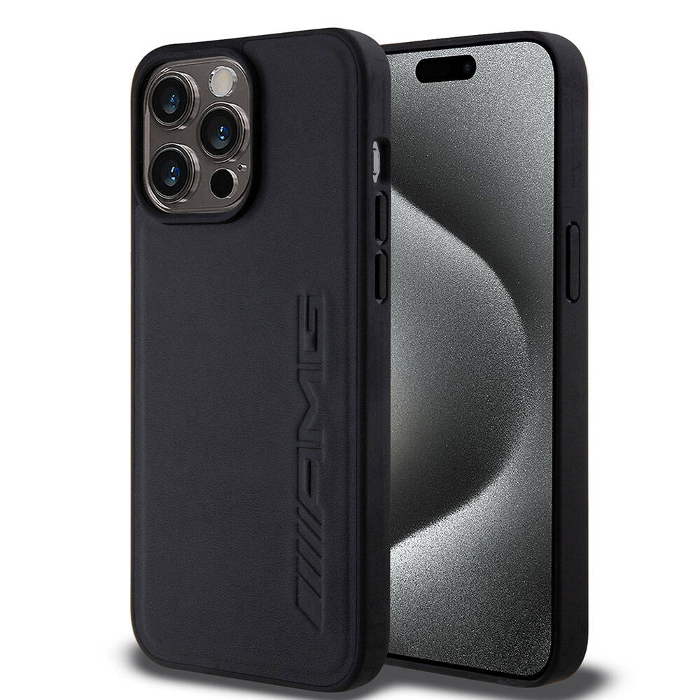 AMG iPhone 15 Pro Max Orjinal Lisanslı M-safe Şarj Özellikli Deri Sıcak Damgalı Kılıf