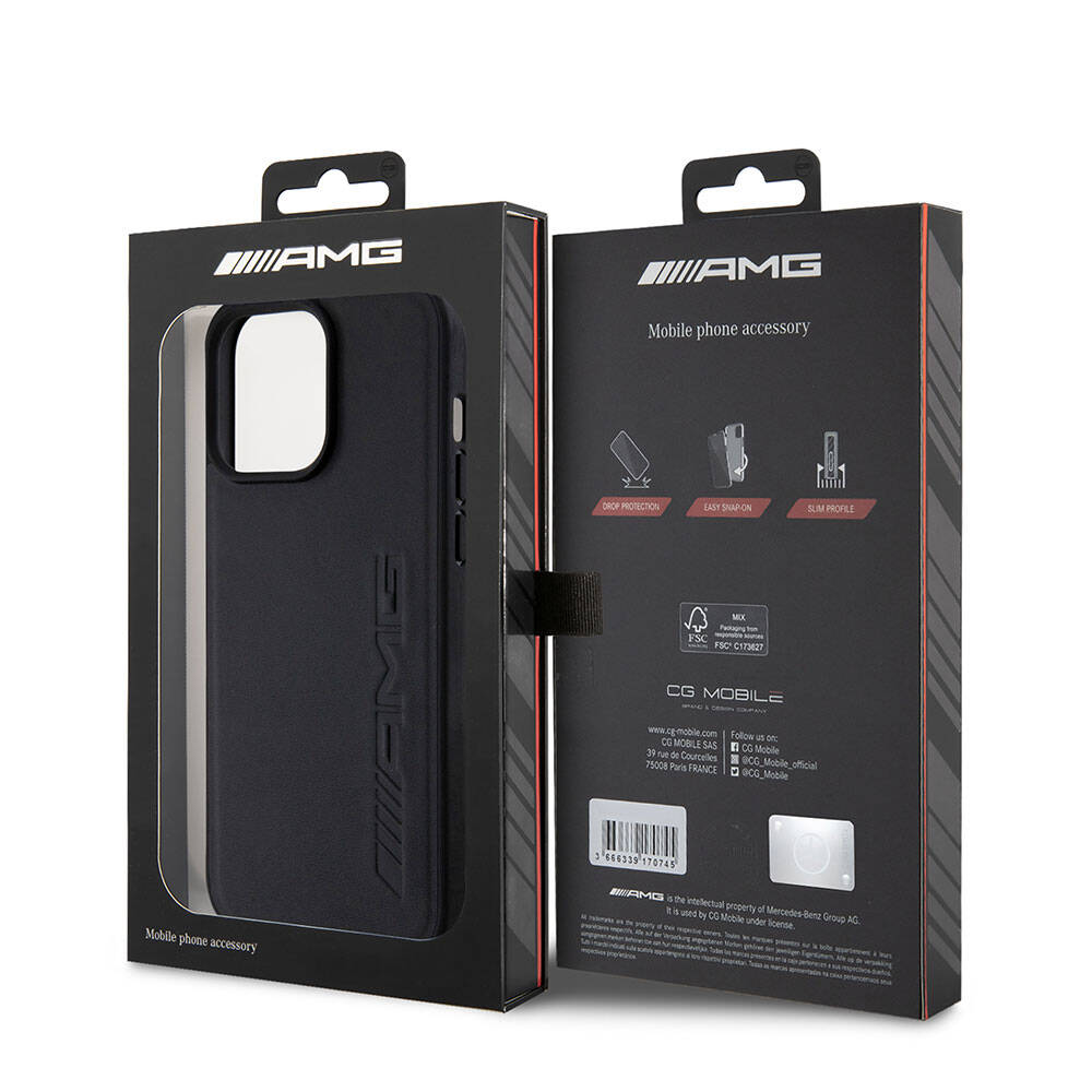 AMG iPhone 15 Pro Max Orjinal Lisanslı M-safe Şarj Özellikli Deri Sıcak Damgalı Kılıf
