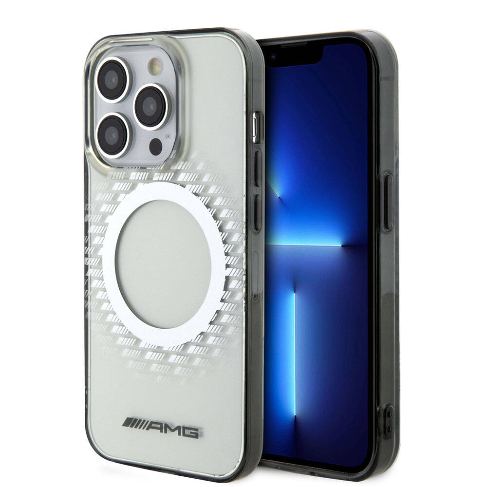 AMG iPhone 15 Pro Max Orjinal Lisanslı M-safe Şarj Özellikli Eşkenar Dörtgen Desenli Transparan Kılıf