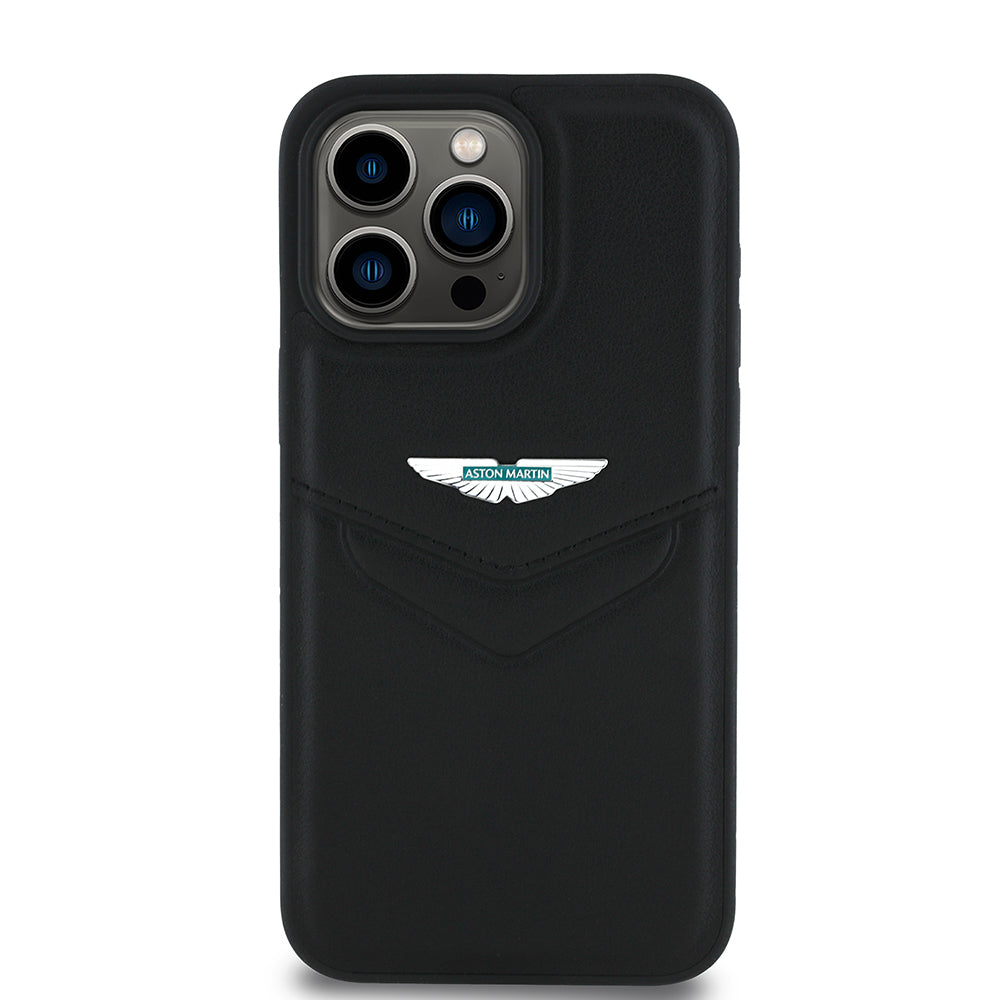 Apple iPhone 15 Pro Max Aston Martin Orjinal Lisanslı Victory Dizayn PU Deri Metal Logolu Kılıf