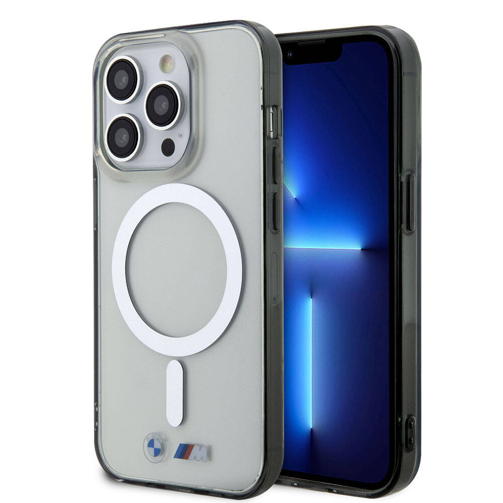 BMW iPhone 15 Pro Max Magsafe Şarj Özellikli Transparan Silver Ring Orjinal Lisanslı Telefon Kılıfı - 1