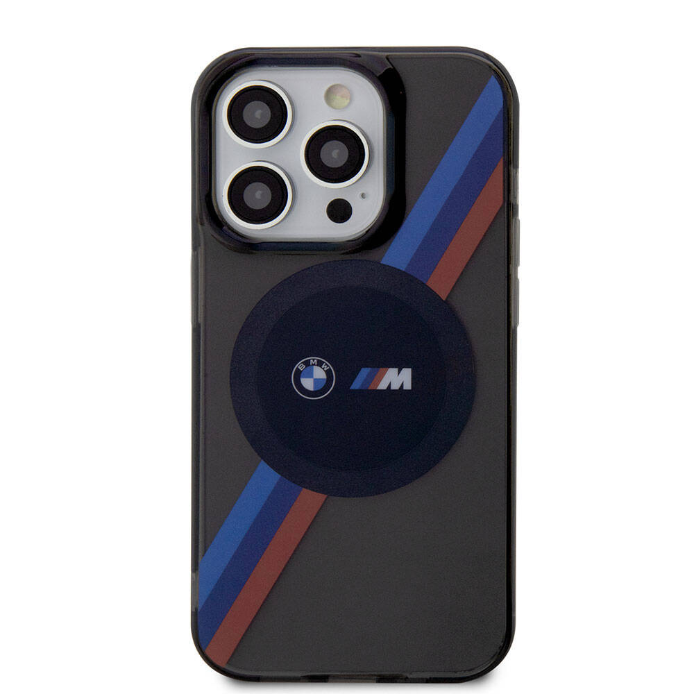 BMW iPhone 15 Pro Max Magsafe Şarj Özellikli Transparan Tricolor Stripes Orjinal Lisanslı Telefon Kılıfı