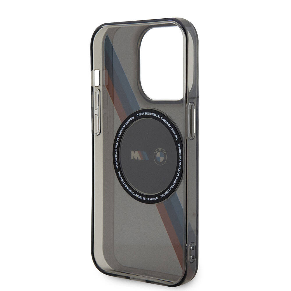 BMW iPhone 15 Pro Max Magsafe Şarj Özellikli Transparan Tricolor Stripes Orjinal Lisanslı Telefon Kılıfı