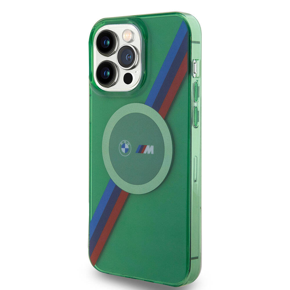 BMW iPhone 15 Pro Max Magsafe Şarj Özellikli Transparan Tricolor Stripes Orjinal Lisanslı Telefon Kılıfı