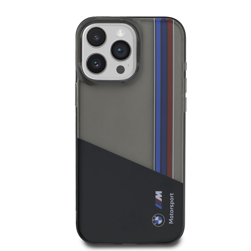 BMW iPhone 15 Pro Max Orjinal Lisanslı Yarı Transparan M Dizayn Çizgili Telefon Kılıfı