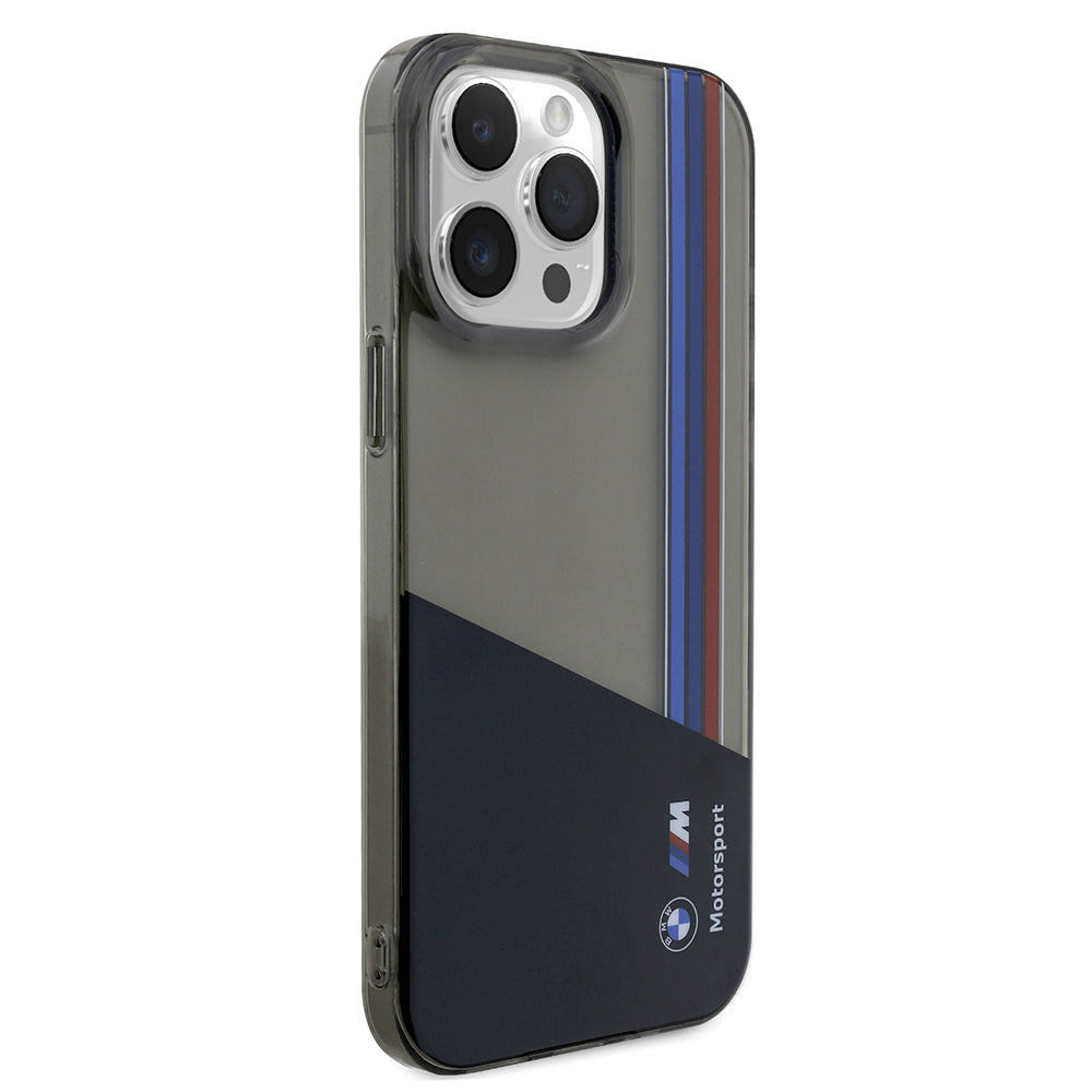 BMW iPhone 15 Pro Max Orjinal Lisanslı Yarı Transparan M Dizayn Çizgili Telefon Kılıfı