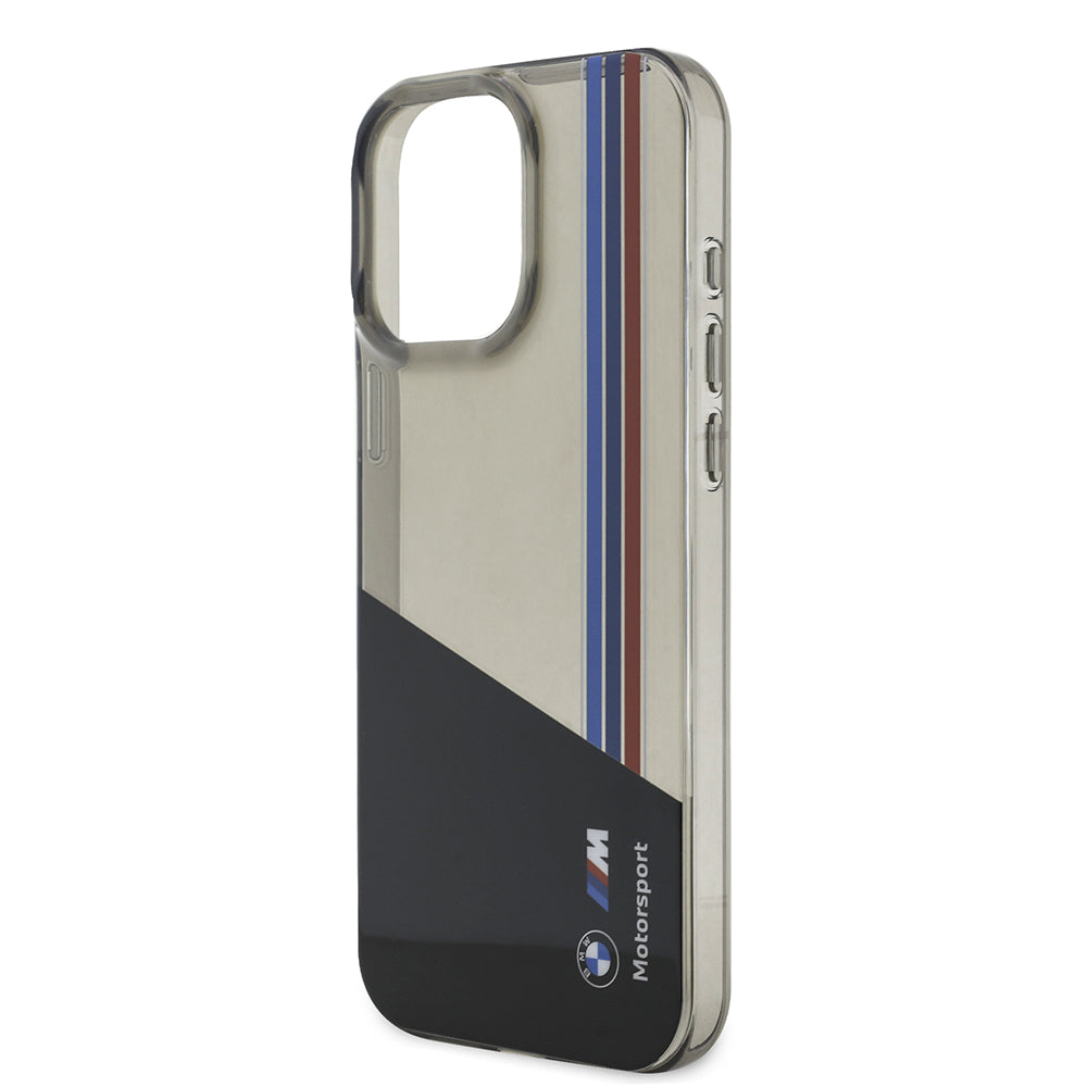 BMW iPhone 15 Pro Max Orjinal Lisanslı Yarı Transparan M Dizayn Çizgili Telefon Kılıfı
