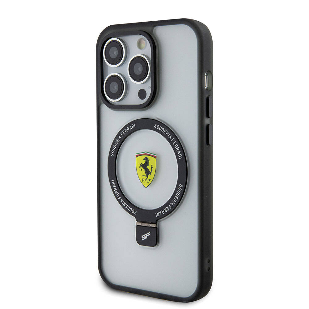 Ferrari iPhone 15 Pro Max M-safe Şarj Özellikli Standlı Buzlu Yüzey Dizayn Kılıf