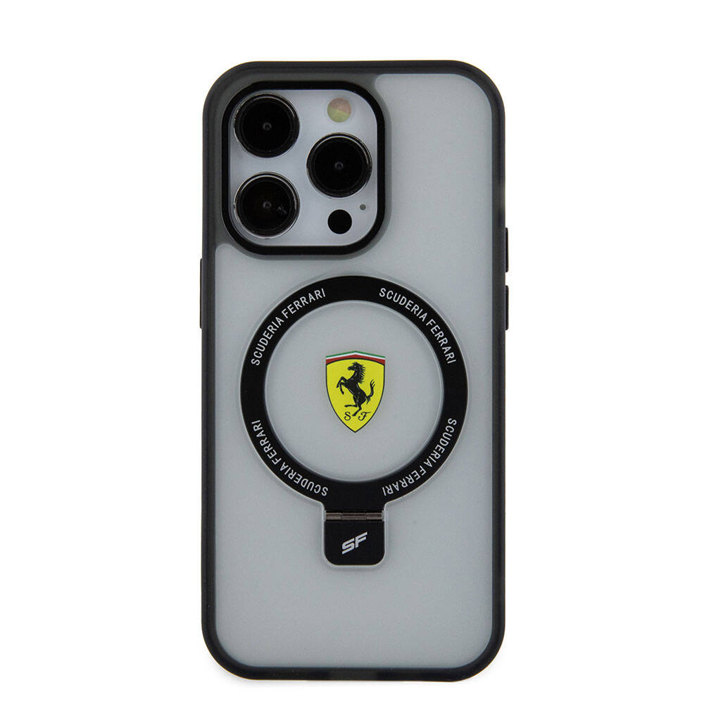 Ferrari iPhone 15 Pro Max M-safe Şarj Özellikli Standlı Buzlu Yüzey Dizayn Kılıf