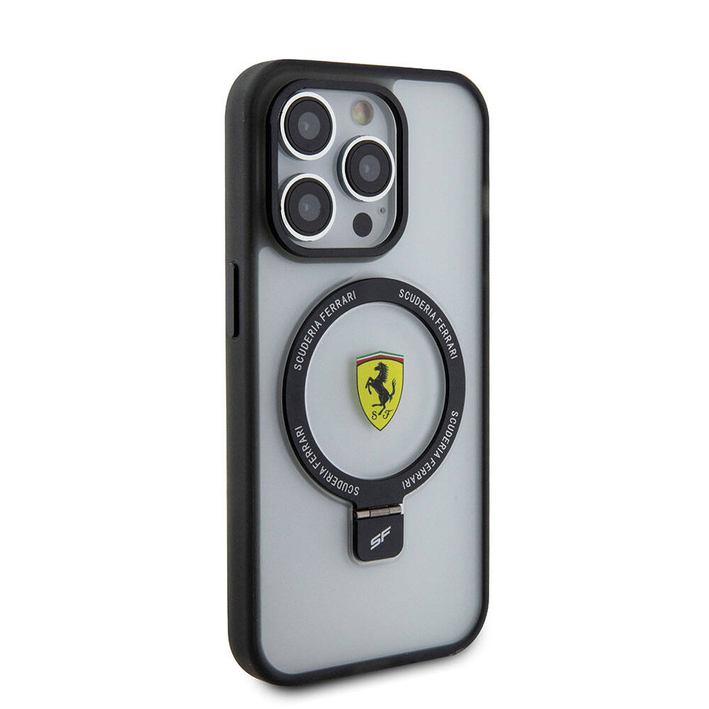 Ferrari iPhone 15 Pro Max M-safe Şarj Özellikli Standlı Buzlu Yüzey Dizayn Kılıf