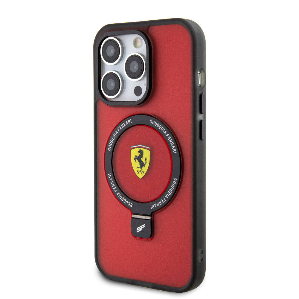 Ferrari iPhone 15 Pro Max M-safe Şarj Özellikli Standlı Buzlu Yüzey Dizayn Kılıf