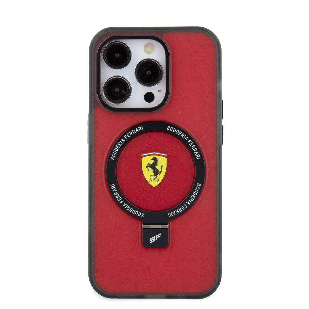 Ferrari iPhone 15 Pro Max M-safe Şarj Özellikli Standlı Buzlu Yüzey Dizayn Kılıf