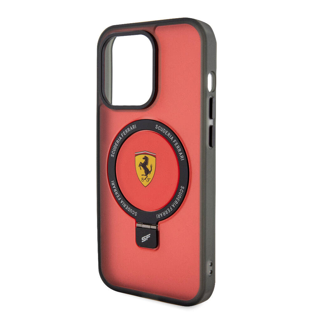 Ferrari iPhone 15 Pro Max M-safe Şarj Özellikli Standlı Buzlu Yüzey Dizayn Kılıf