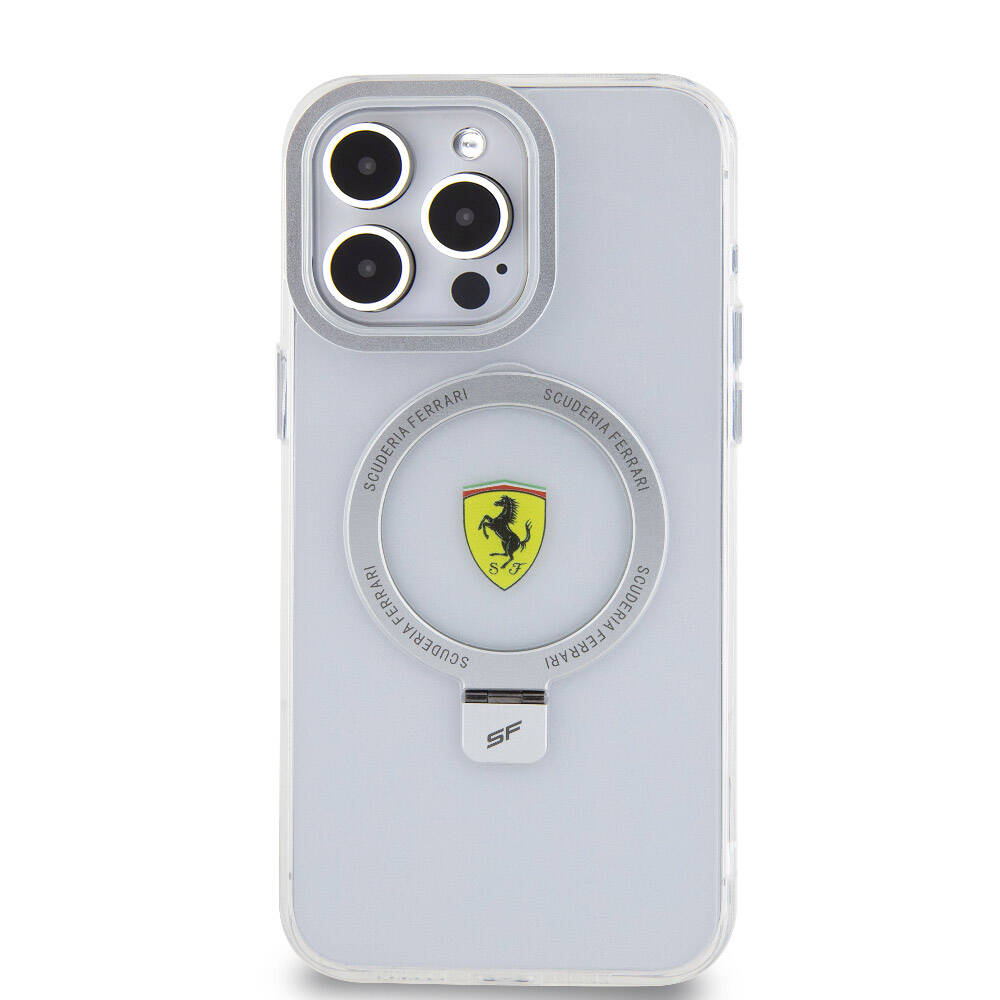 Ferrari iPhone 15 Pro Max M-safe Şarj Özellikli Standlı Buzlu Yüzey Dizayn Kılıf