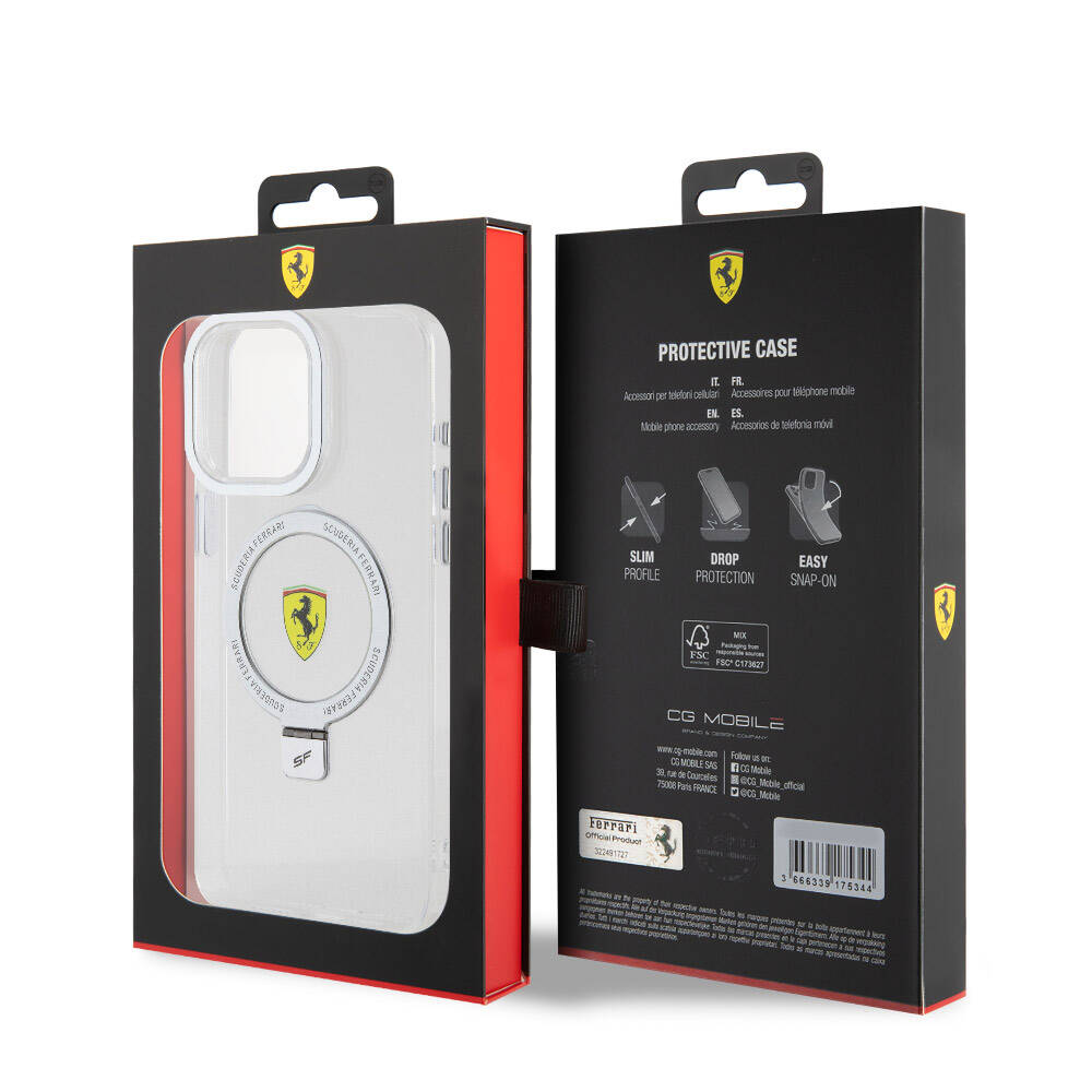 Ferrari iPhone 15 Pro Max M-safe Şarj Özellikli Standlı Buzlu Yüzey Dizayn Kılıf