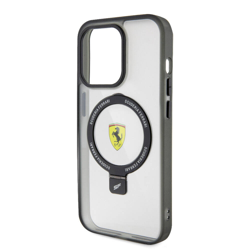 Ferrari iPhone 15 Pro Max M-safe Şarj Özellikli Standlı Buzlu Yüzey Dizayn Kılıf