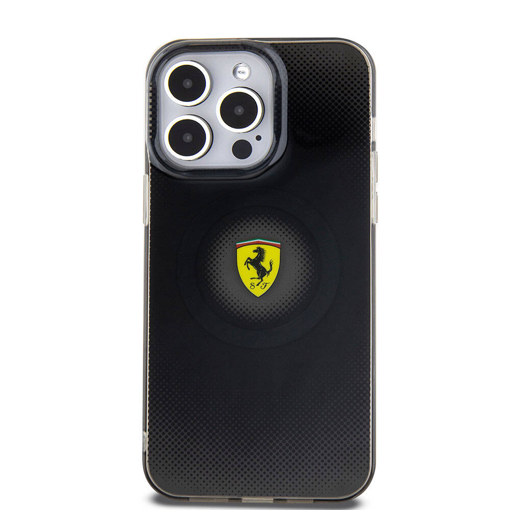 Ferrari iPhone 15 Pro Max Orjinal Lisanslı M-safe Şarj Özellikli Parçalanan Noktalar Desenli Kılıf
