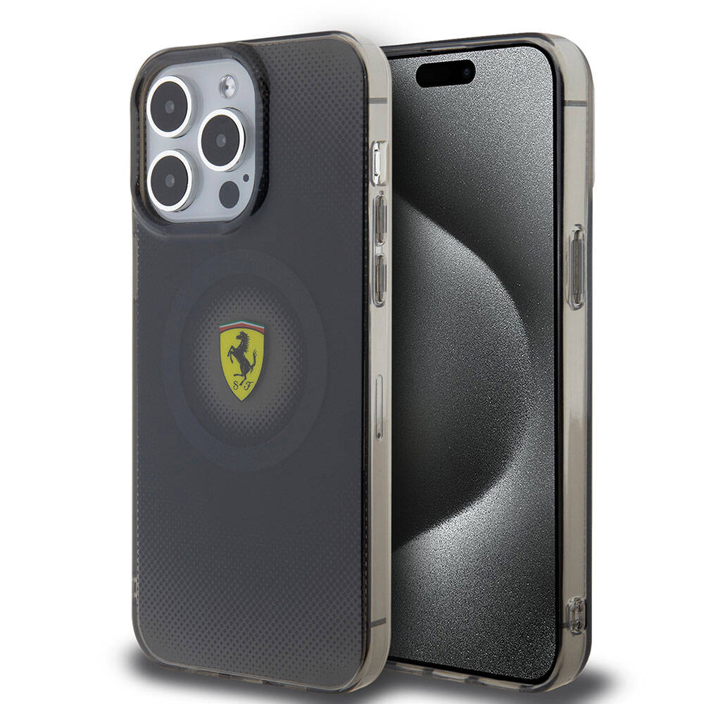 Ferrari iPhone 15 Pro Max Orjinal Lisanslı M-safe Şarj Özellikli Parçalanan Noktalar Desenli Kılıf