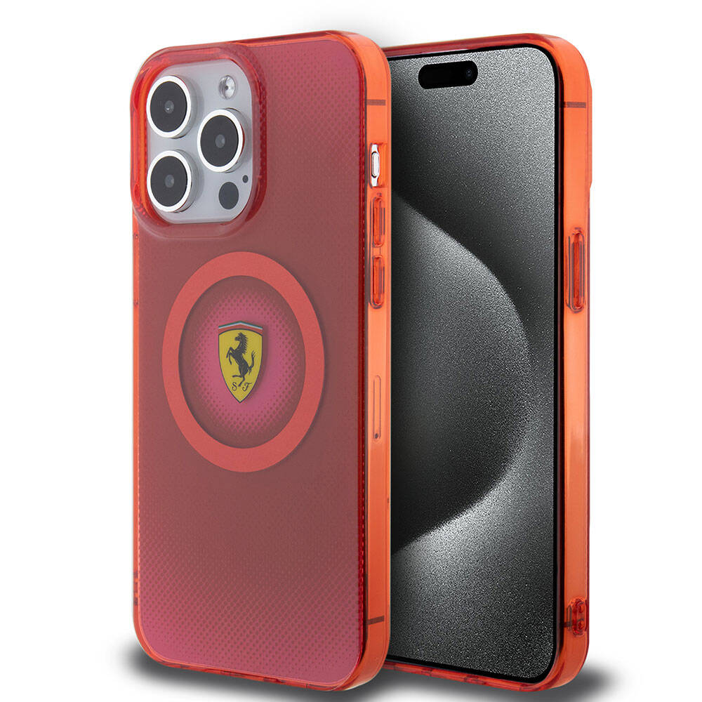Ferrari iPhone 15 Pro Max Orjinal Lisanslı M-safe Şarj Özellikli Parçalanan Noktalar Desenli Kılıf