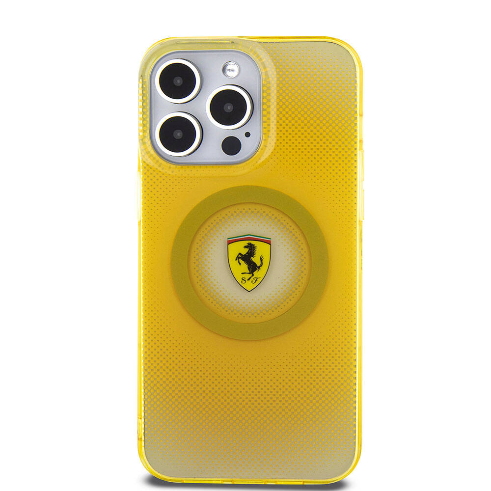 Ferrari iPhone 15 Pro Max Orjinal Lisanslı M-safe Şarj Özellikli Parçalanan Noktalar Desenli Kılıf