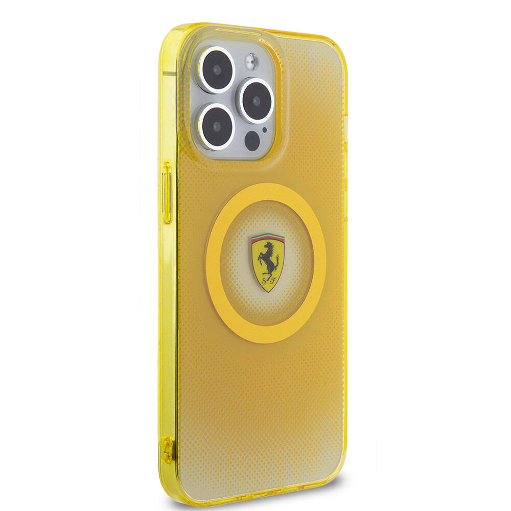Ferrari iPhone 15 Pro Max Orjinal Lisanslı M-safe Şarj Özellikli Parçalanan Noktalar Desenli Kılıf