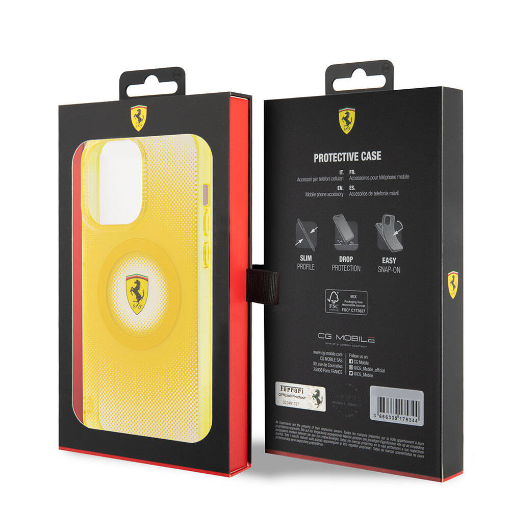 Ferrari iPhone 15 Pro Max Orjinal Lisanslı M-safe Şarj Özellikli Parçalanan Noktalar Desenli Kılıf