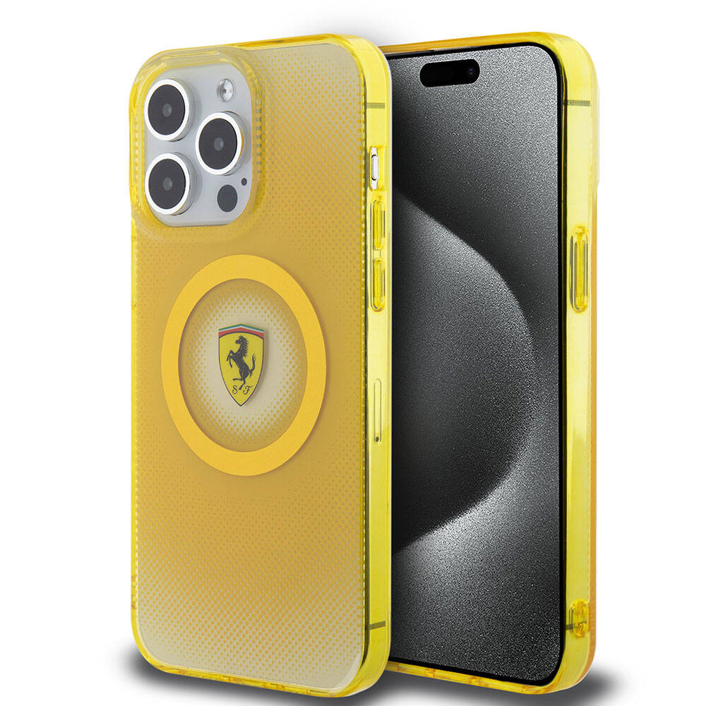 Ferrari iPhone 15 Pro Max Orjinal Lisanslı M-safe Şarj Özellikli Parçalanan Noktalar Desenli Kılıf