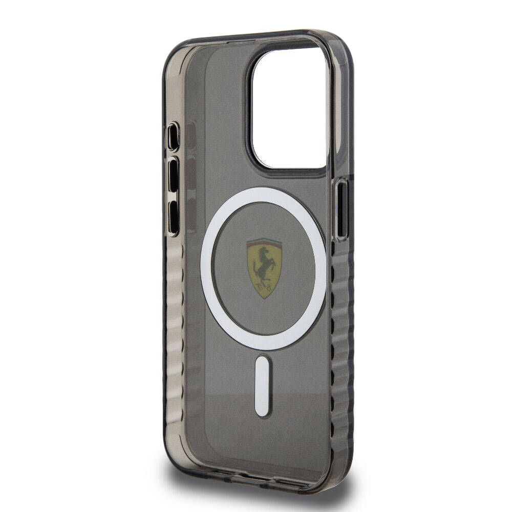 Ferrari iPhone 15 Pro Max Orjinal Lisanslı M-safe Şarj Özellikli Tırtıklı Kenar Tasarımlı Ortalanmış Logo Kılıf