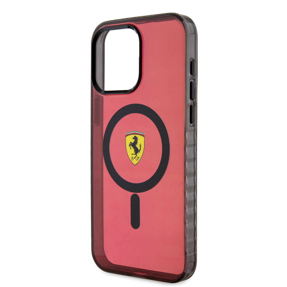 Ferrari iPhone 15 Pro Max Orjinal Lisanslı M-safe Şarj Özellikli Tırtıklı Kenar Tasarımlı Ortalanmış Logo Kılıf