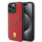 Ferrari iPhone 15 Pro Max Orjinal Lisanslı PU Delikli Arka Yüzey Metal Logolu Dikişli Büyük SF Yazılı Kılıf