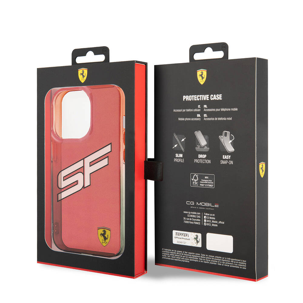 Ferrari iPhone 15 Pro Max Orjinal Lisanslı Transparan SF Yazılı Kenarları Renk Geçişli Telefon Kılıfı