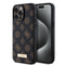 Guess iPhone 15 Pro Max M-safe Şarj Özellikli PU Deri Desenli Metal Plaka Logolu Kılıf