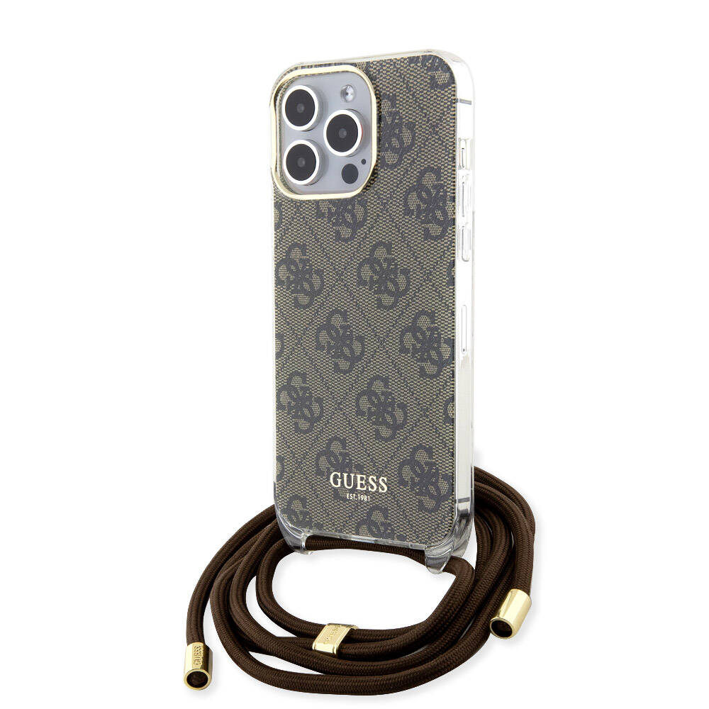 Guess iPhone 15 Pro Max Orjinal Lisanslı Çapraz Kordon 4G Desenli Kılıf