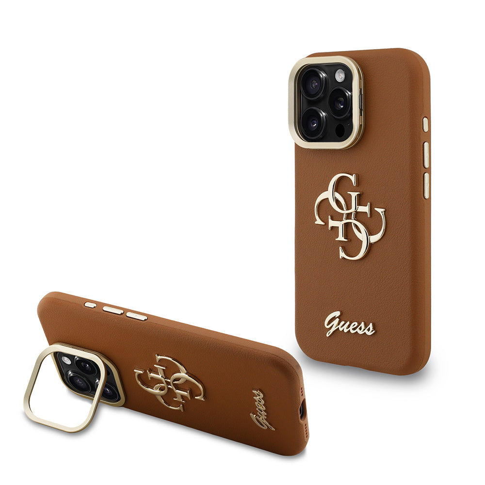 Guess iPhone 15 Pro Max Orjinal Lisanslı Grained Yazı Logolu Kamera Standlı Kılıf