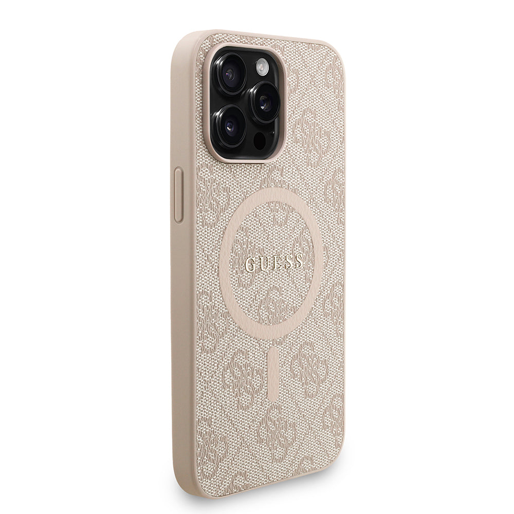 Guess iPhone 15 Pro Max Orjinal Lisanslı Magsafe PU Deri Bilek Askı İpli Yazı Logolu Telefon Kılıfı