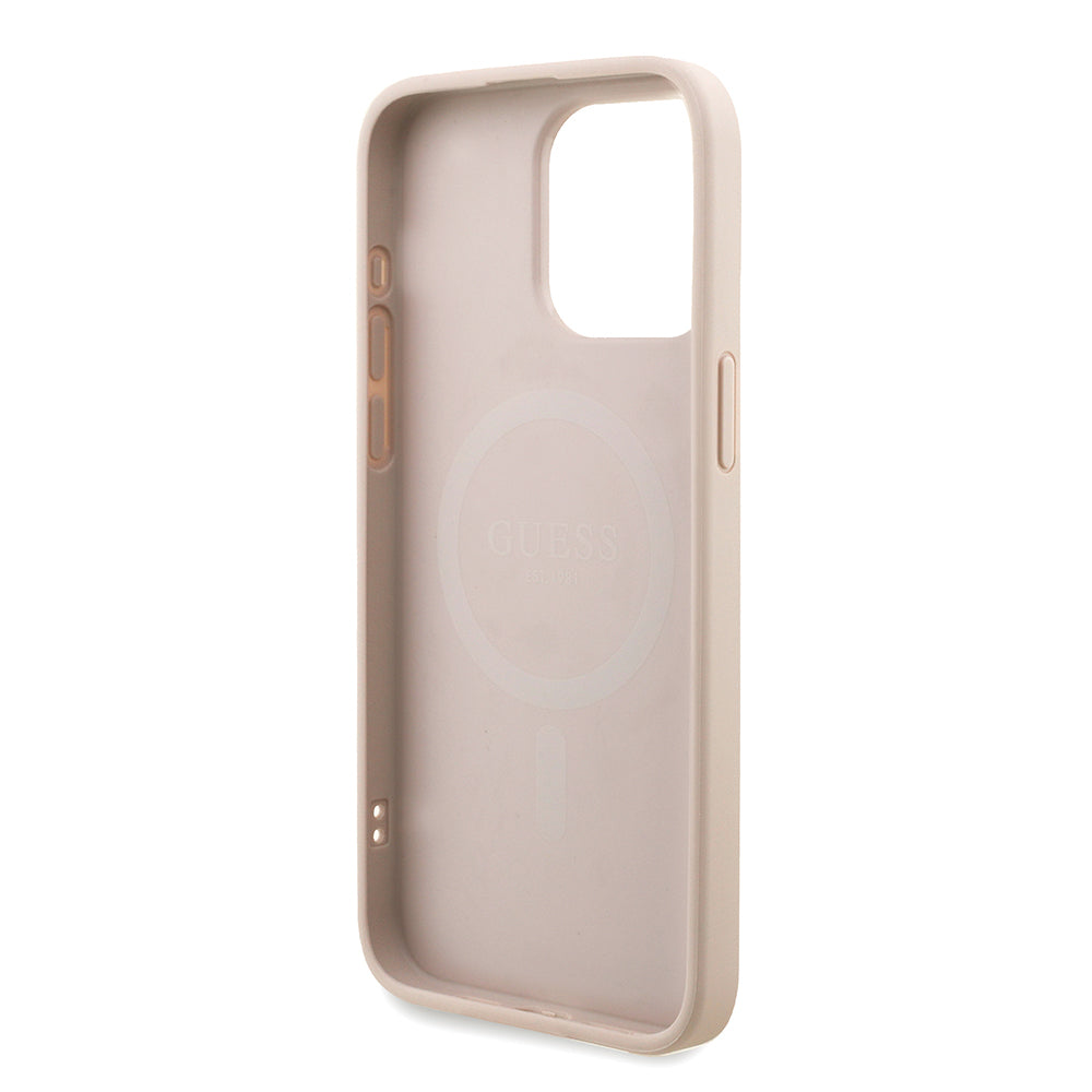 Guess iPhone 15 Pro Max Orjinal Lisanslı Magsafe PU Deri Bilek Askı İpli Yazı Logolu Telefon Kılıfı
