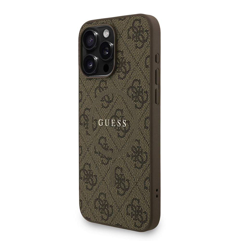Guess iPhone 15 Pro Max Orjinal Lisanslı Magsafe PU Deri Bilek Askı İpli Yazı Logolu Telefon Kılıfı