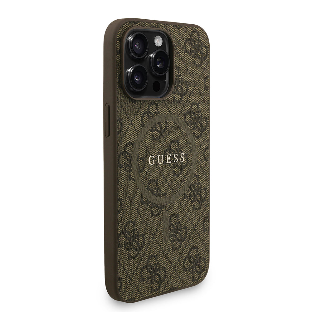 Guess iPhone 15 Pro Max Orjinal Lisanslı Magsafe PU Deri Bilek Askı İpli Yazı Logolu Telefon Kılıfı