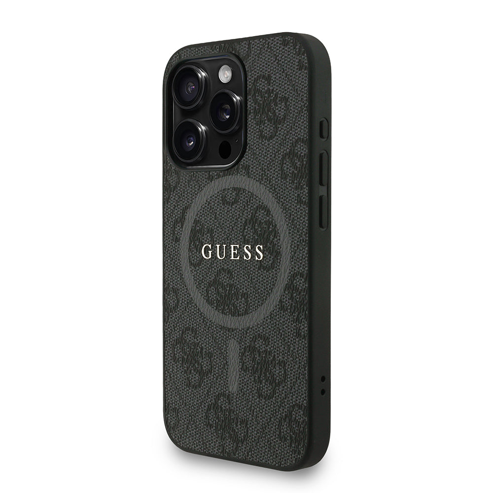 Guess iPhone 15 Pro Max Orjinal Lisanslı Magsafe PU Deri Bilek Askı İpli Yazı Logolu Telefon Kılıfı