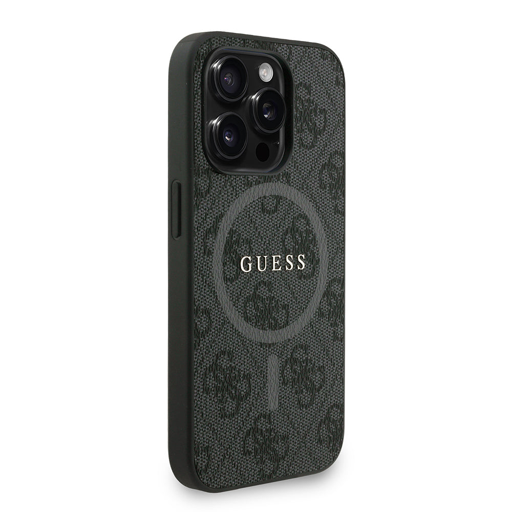 Guess iPhone 15 Pro Max Orjinal Lisanslı Magsafe PU Deri Bilek Askı İpli Yazı Logolu Telefon Kılıfı